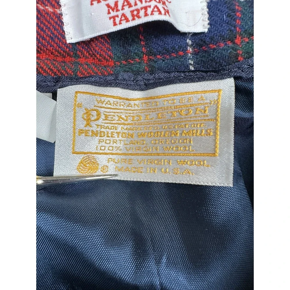 Vintage Pendleton Skirt Womens 10 Red Navy Manson Tartan Wool Plaid Made USA 80s